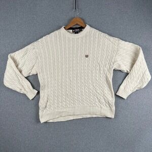 Chaps Ralph Lauren Mens Cable Knit Sweater XXL Cream 100% Cotton Long Sleeve
